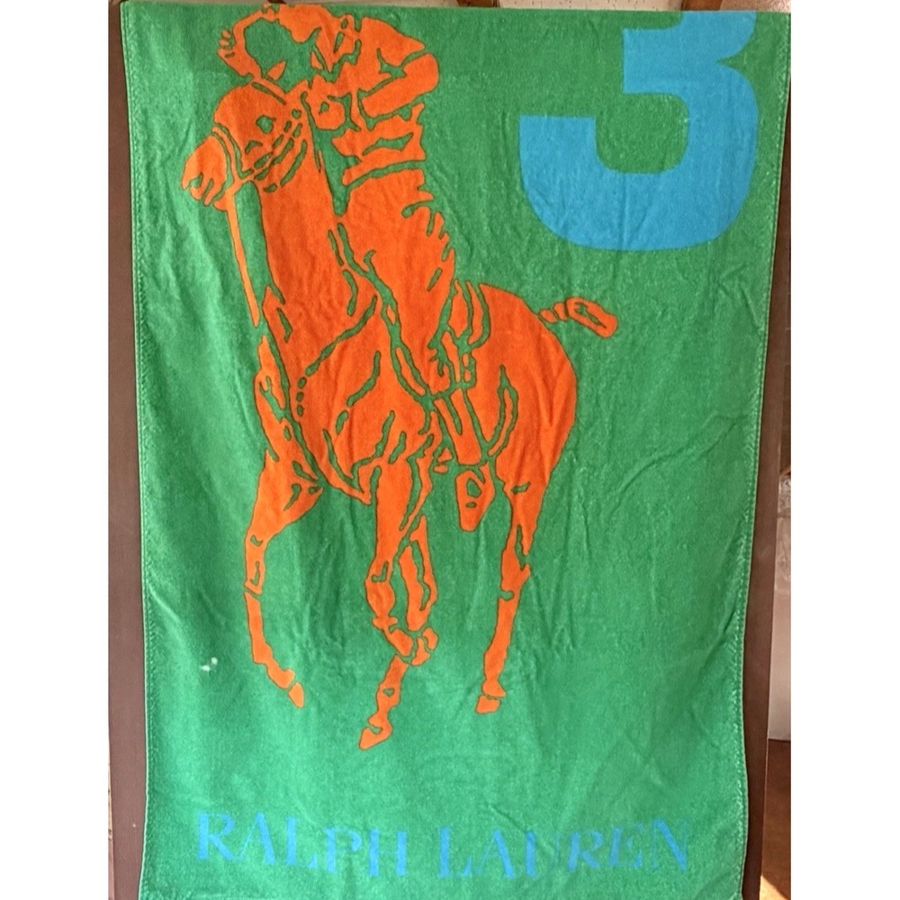 Polo Ralph Lauren Fragrances Beach Towel Big Pony #3 Green Orange 55"x29"